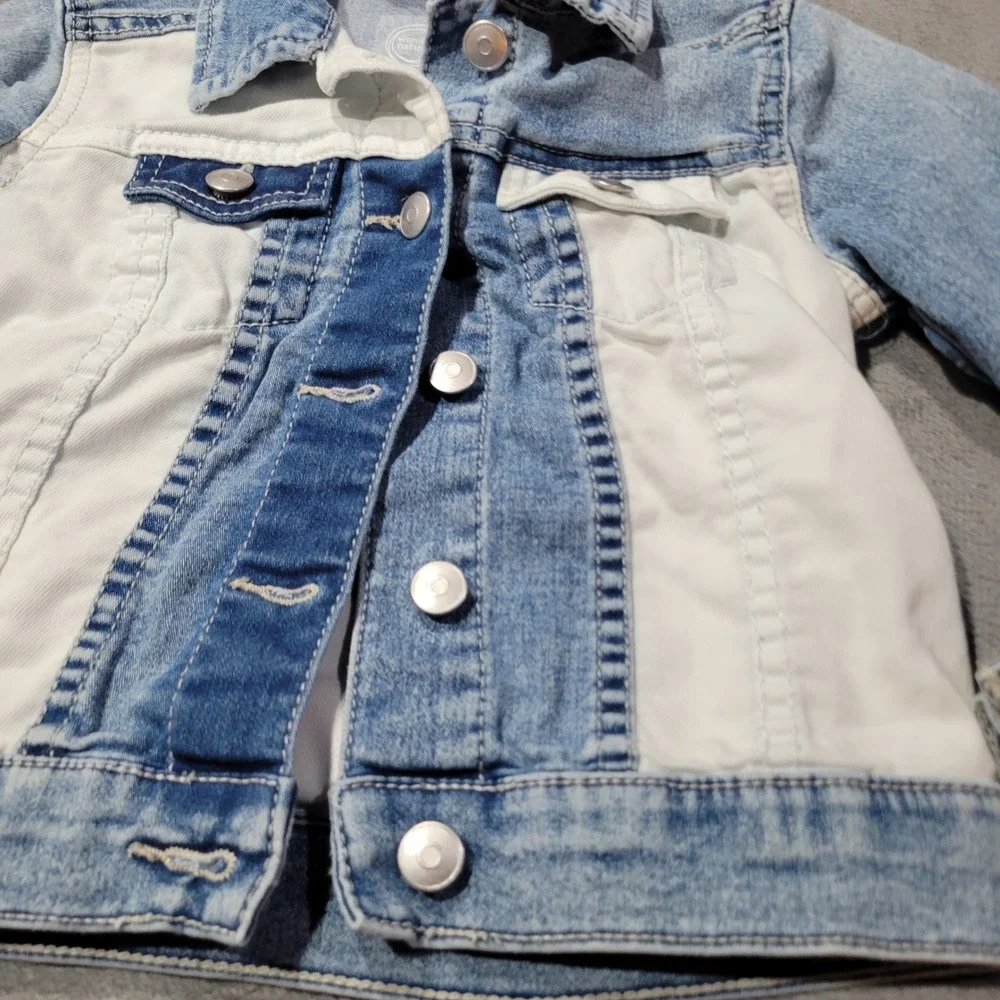 Wonder‎ Nation Denim Jacket Kids XS 4-5 Blue White Colorblock Trucker Jean Coat